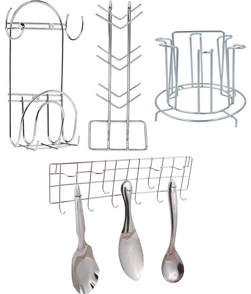 JISUN - Silver Stainless Steel Storage Racks ( Pack of 4 )