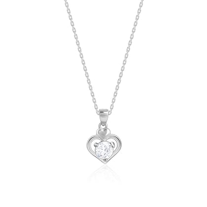 Silver Zircon Dual Heart Pendant with Link Chain