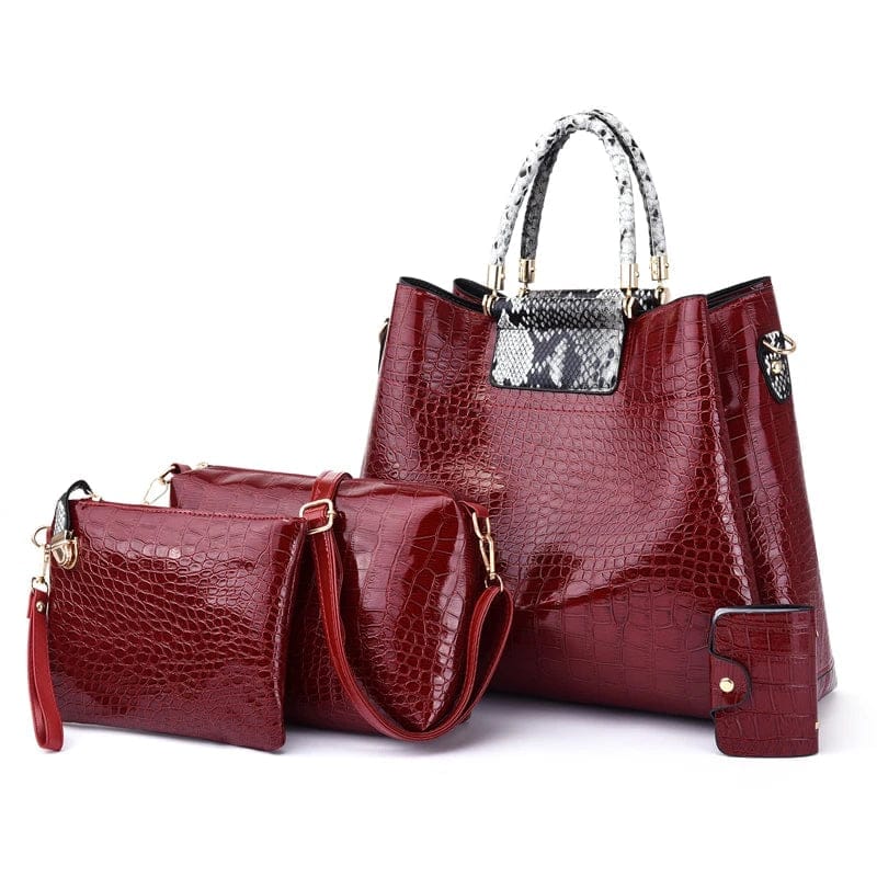 Large capacity ladies Crocodile-print patent pu leather handbag and purse 3 pcs handbag new famous brand shoulder bag