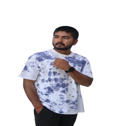 Stylish Tie-Dye T-Shirt in White And Blue - 100% Cotton Bio Wash Crew Neck