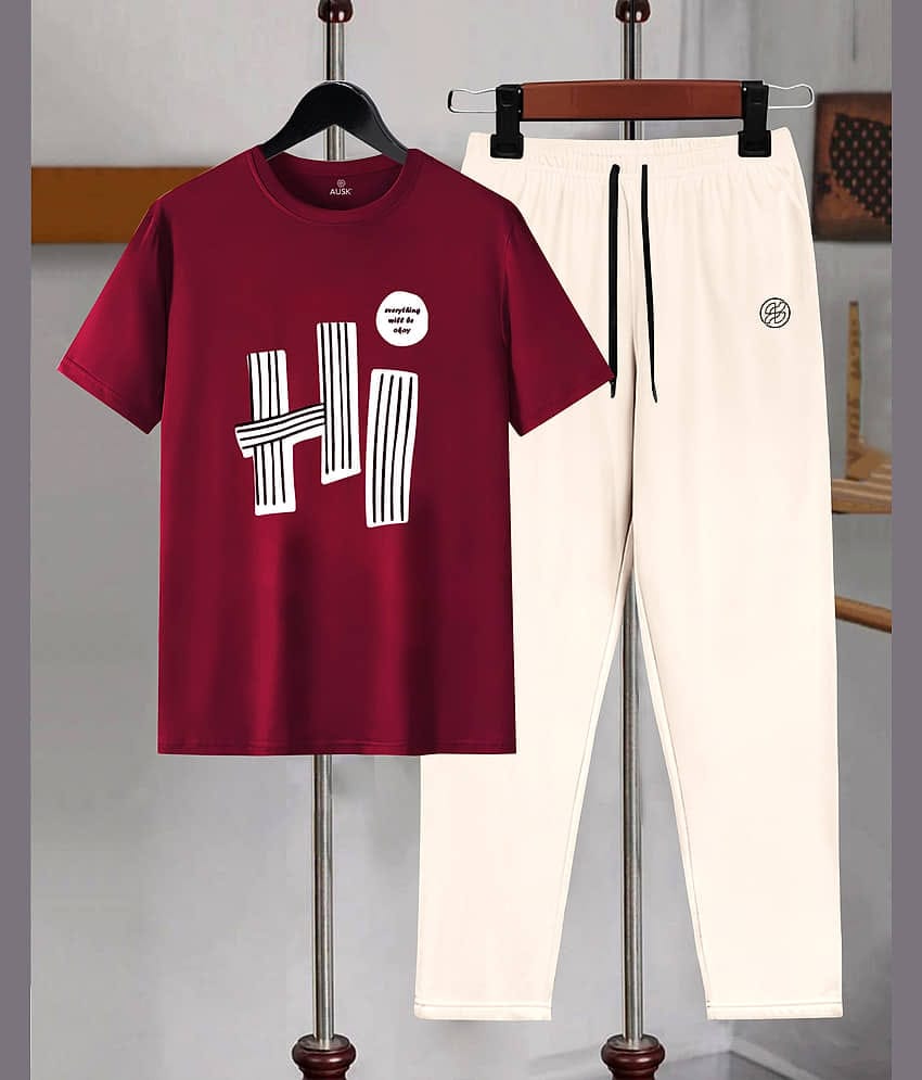 AOOSH Maroon Cotton Blend Regular Fit Men's Tracksuit ( Pack of 2 )