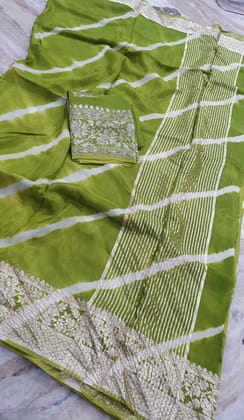 Elegant Pure Organza Leheriya Saree Collection-Green