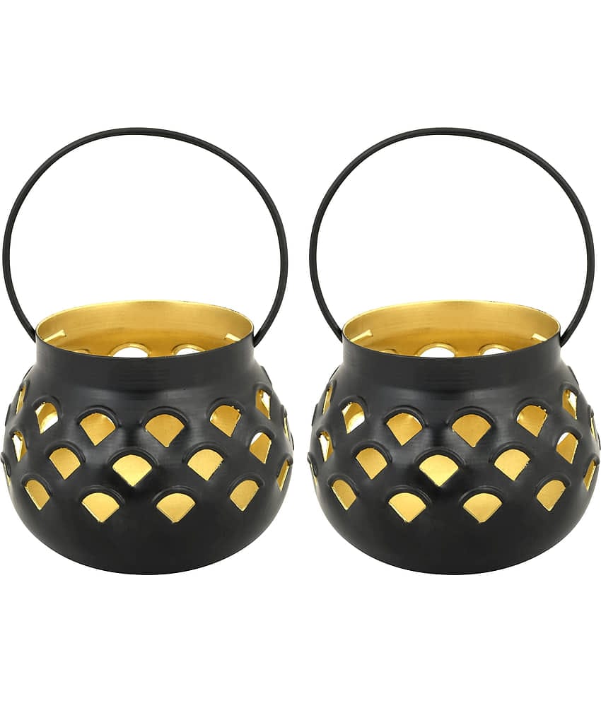 Arsalan Black Table Top and Hanging Iron Tea Light Holder - Pack of 2
