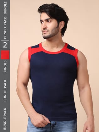 Men's Assorted Pack of 2 Solid Combed Cotton Racerback Styled Gym Vest Men's Assorted Pack of 2 Solid Combed Cotton Racerback Styled Gym Vest