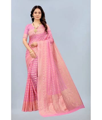 NENCY FASHION Cotton Embellished Saree With Unstitched Blouse Piece ( Pink )
