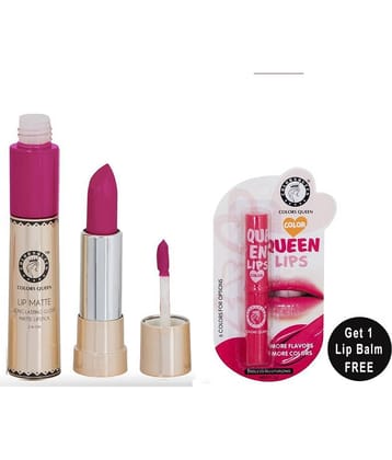 Colors Queen 2in1 Matte Finish Water Proof Lipstick Sharbati Pink With Hydrating Lip Balm-Combo of2