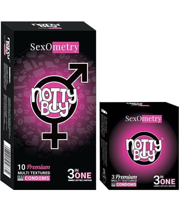 NottyBoy 3IN1 Ribbed Dotted Contour Condoms - (Set of 2, 13 Pieces)