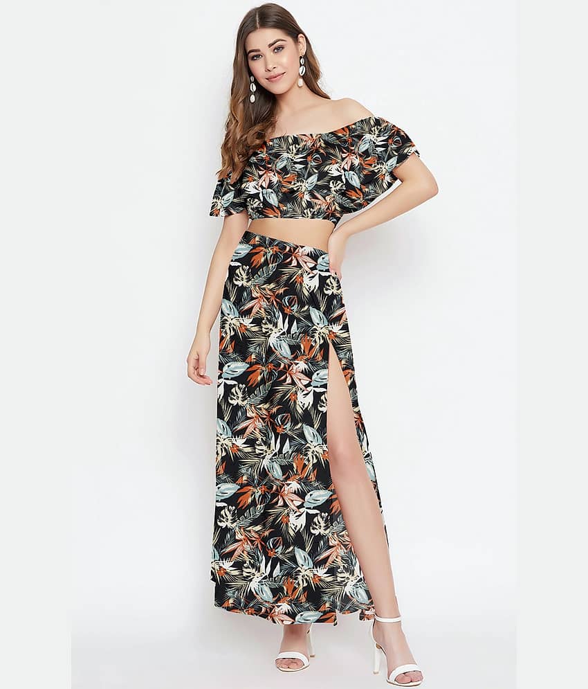 COOL AND CASUAL Women Printed Top With Skirt Co-Ord Set ( Multicolor )