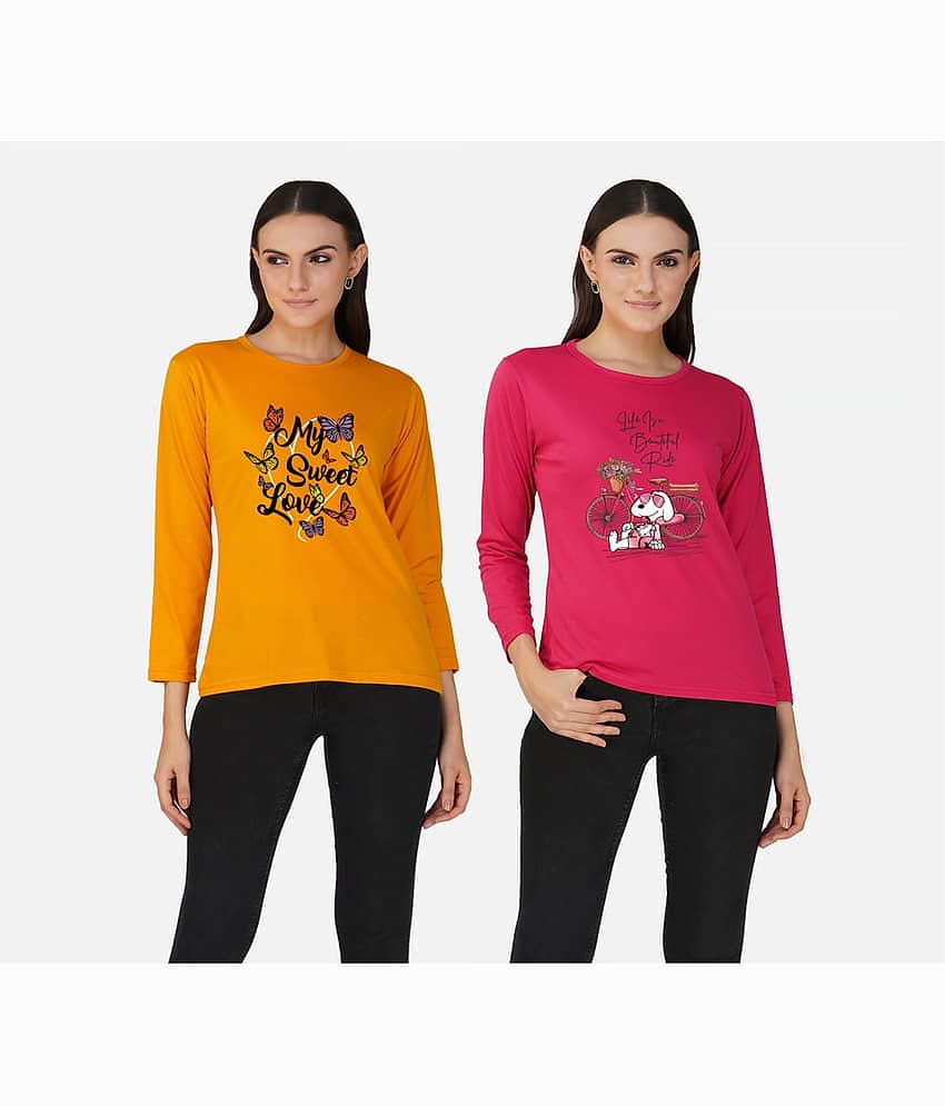 CHOZI Women Cotton Blend Printed Regular Fit Round Neck T-Shirt ( Multi Color )