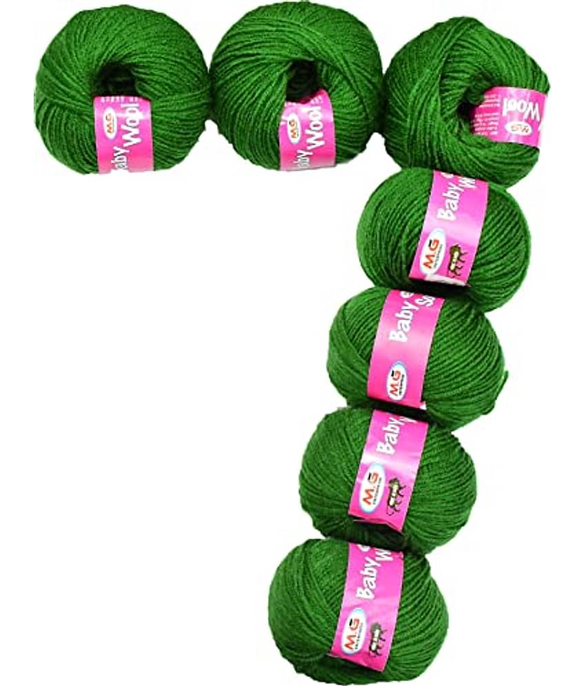 M.G ENTERPRISE 100% Acrylic Wool Leaf Green 7 Pc Baby Wool 4 ply Wool Ball Hand Knitting Wool/Art Craft Soft Fingering Crochet Hook Yarn-CC Art-GE