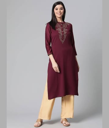 Vaamsi Cotton Embellished Straight Women's Kurti - Burgundy ( Pack of 1 )