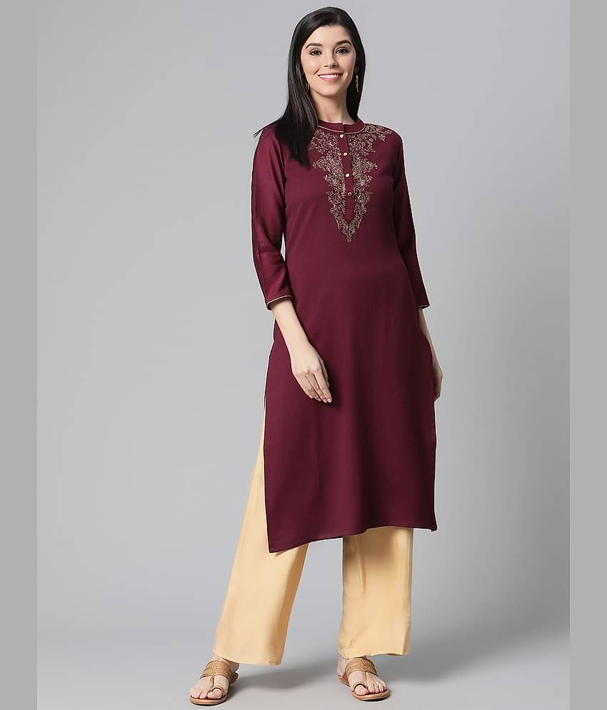 Vaamsi Cotton Embellished Straight Women's Kurti - Burgundy ( Pack of 1 )