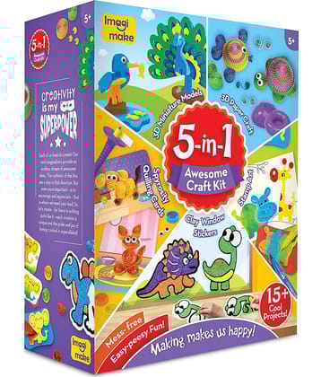 5-in-1 awesome craft kit - creative toy & diy set for kids - 5 years and above