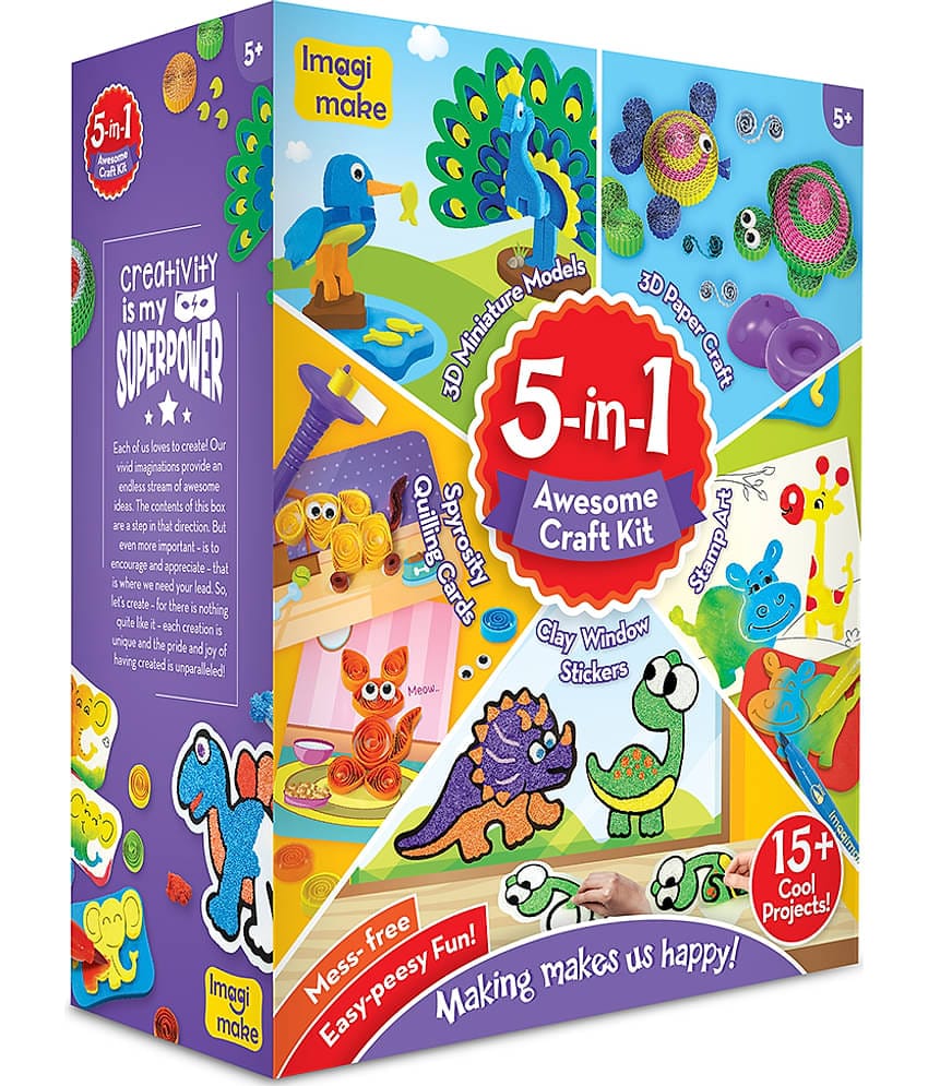 5-in-1 awesome craft kit - creative toy & diy set for kids - 5 years and above