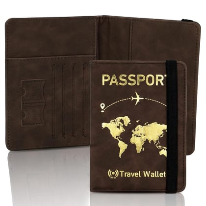 Storite RFID Blocking PU Leather Travel Passport Holder Wallet - Brown