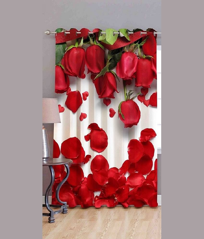 MAHALUXMI COLLECTION Floral Printed Semi-Transparent Eyelet Curtain 5 ft ( Pack of 1 ) - Multi Color