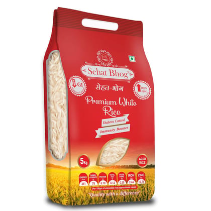 Sehat Bhog Sugar Control White Rice 6 kg | Lab Tested Low GI | Improved Sambha Mahsuri | 100% Natural, Single Polished, Traditionally Milled, Light Weight & Non-Sticky (Diabetic-Friendly)