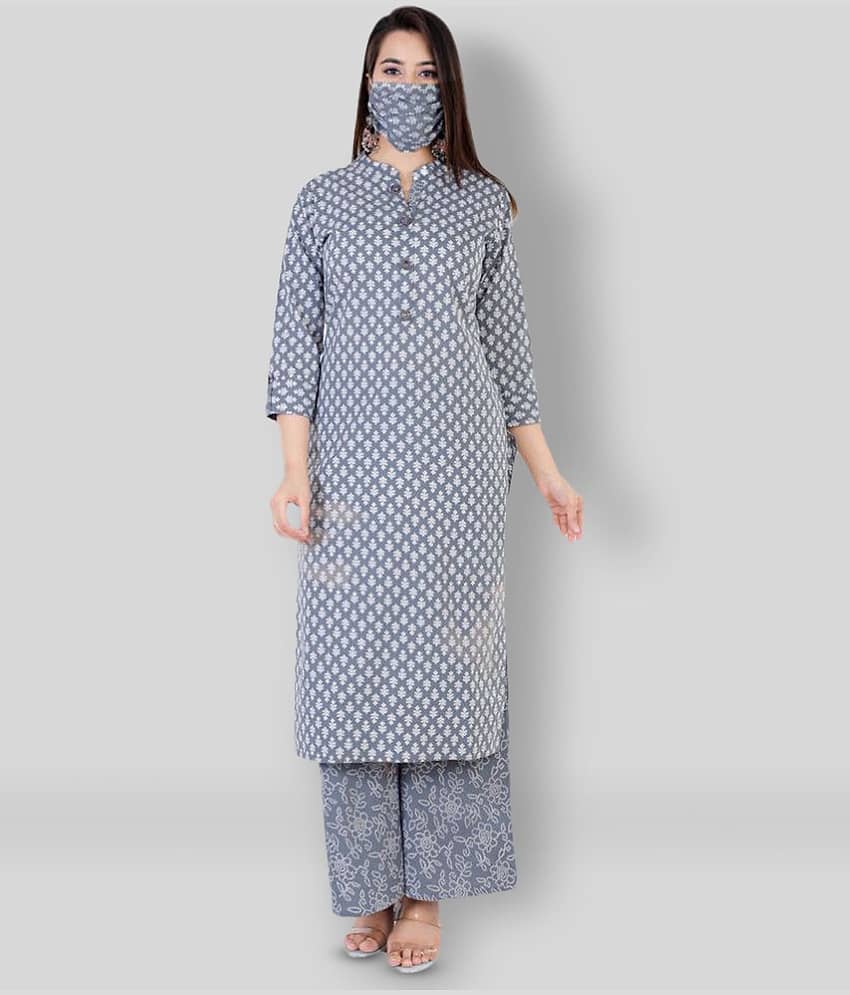 HIGHLIGHT FASHION EXPORT - Light Grey Straight Cotton Women's Stitched Salwar Suit ( Pack of 1 )