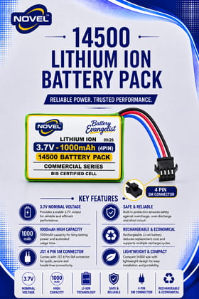 NOVEL 3.7V 1000mAh 14500 DUAL CELL SM 4 PIN