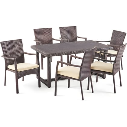 MJA FURNITURE Patio Outdoor Dining Table Set 6 Seater, Rattan Wicker Dining Chairs with Table Set for Dining Room (6 Chair 1 Table)