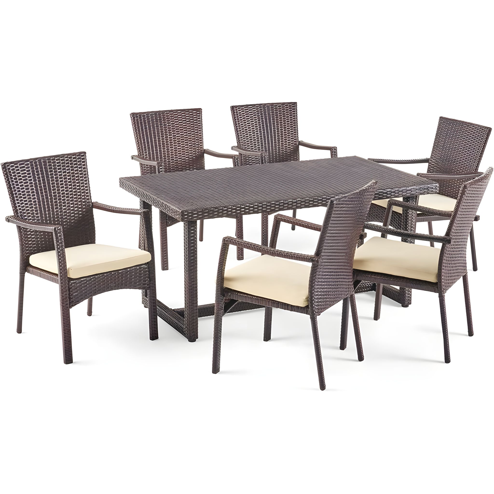 MJA FURNITURE Patio Outdoor Dining Table Set 6 Seater, Rattan Wicker Dining Chairs with Table Set for Dining Room (6 Chair 1 Table)
