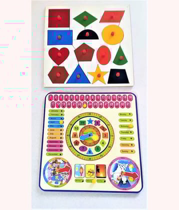 LEARNING CALENDER CLOCK WITH GEOMETRY 14 shaped puzzled BOARD COMBO