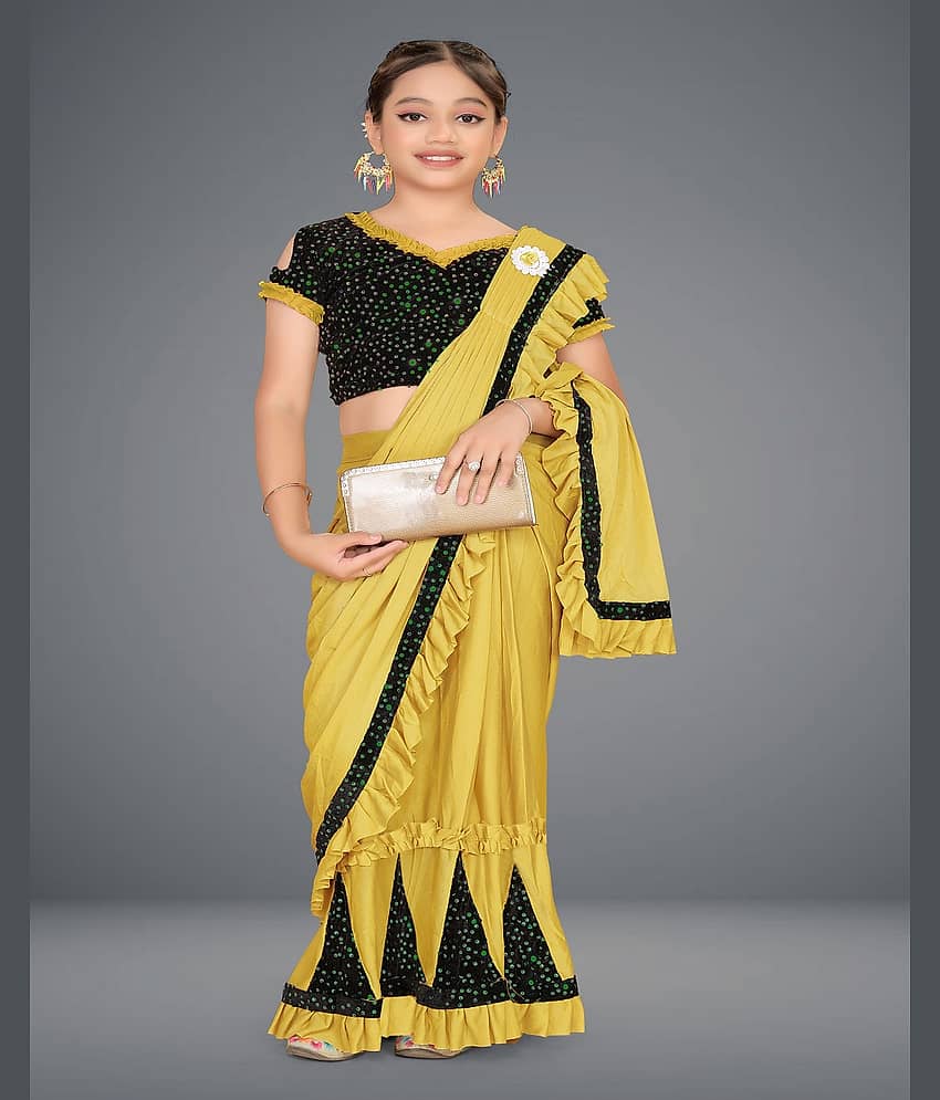 HARPITA Lycra Saree For Girls ( Mustard , Pack of 1 )
