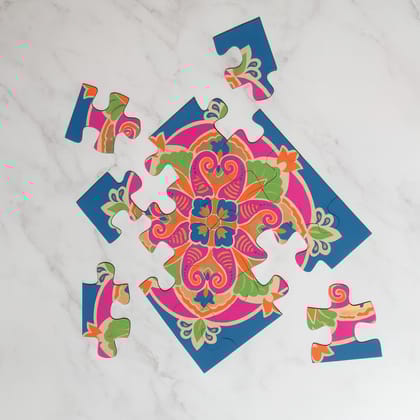 The Mohraj Festive Diwali Rangoli Colorful Puzzle Wooden 12 Pieces with 4 Water Sensor LED Diya