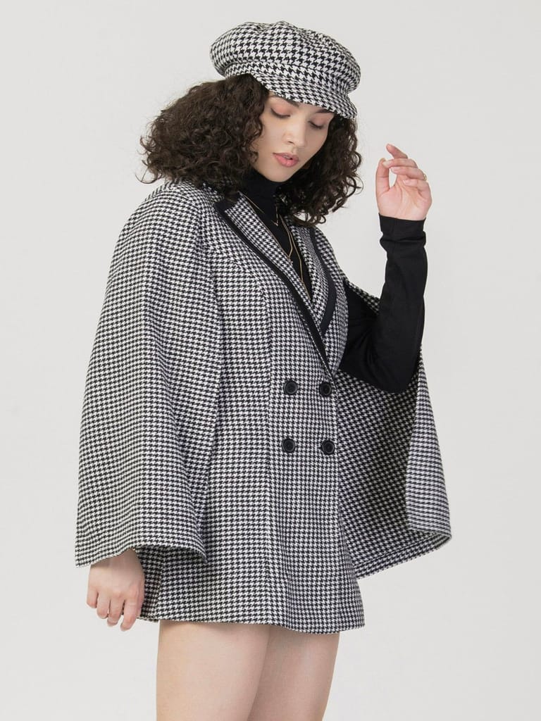 Winter Vintage Tweed Dress With Cap