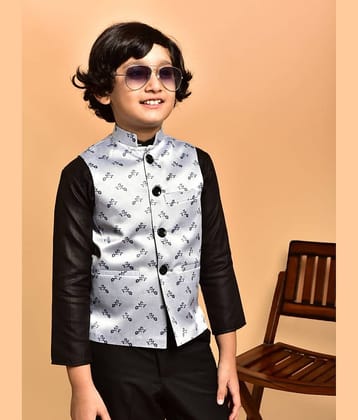 PRINTCULTR Boys Cotton Blend Nehru Jacket ( Silver , Pack of 1 )