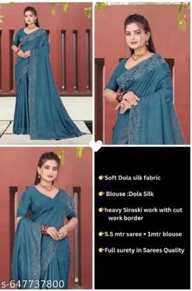 Dola Silk designer siroski work saree with blouse
