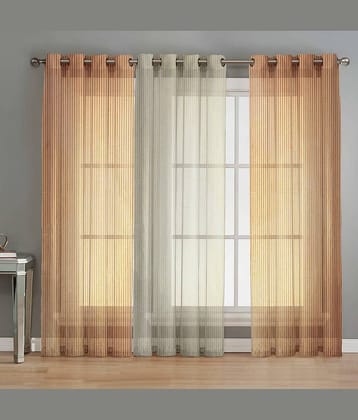 BELLA TRUE Vertical Striped Sheer Eyelet Curtain 7 ft ( Pack of 3 )  Cream