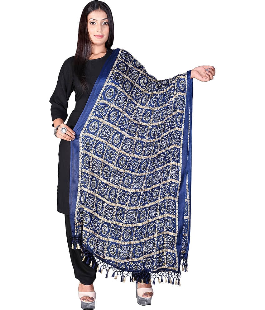 Apratim Blue Silk Bandhej Dupatta - Single