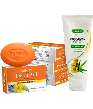 SUNNY HERBALS Aloevera & Calendula Lotion 100ml and Derm Aid Soap (75g*4)300 g