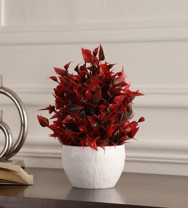 Foliyaj Artificial Plant with red Leaves and Flowers with Pot|Bonsai Tree|Artificial Flower|with Pot|Home D�cor for Living Room Home Office Shop|House|Gift|Decoration