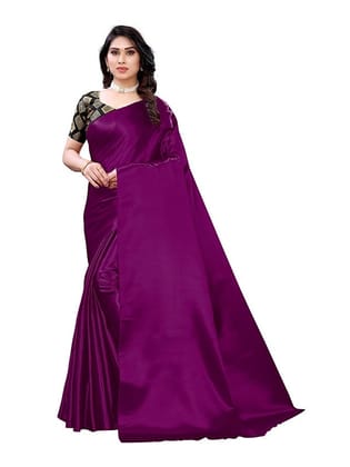 Generic Women's Satin Saree with Blouse (Jamun, 5 - 6 Mtrs)