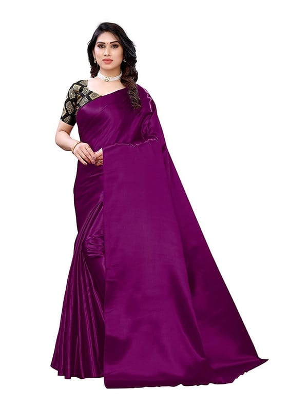Generic Women's Satin Saree with Blouse (Jamun, 5 - 6 Mtrs)