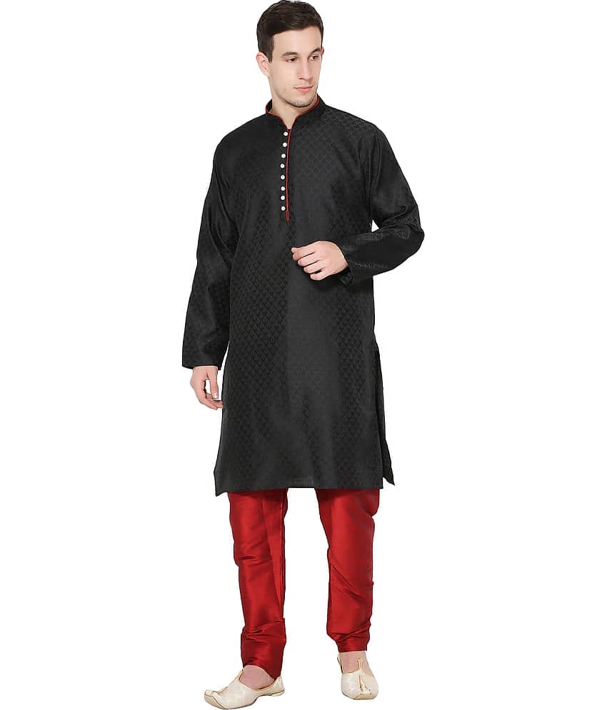 SKAVIJ Black Silk Blend Kurta Pyjama Set