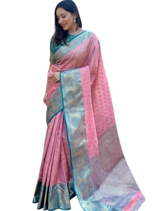 Women's Soft Lichi Silk Saree with Jacquard Work Contrast Pallu