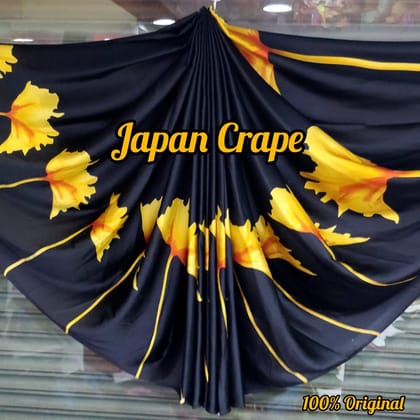Yellow Flowered Japan Satin Silk Saree with Blouse