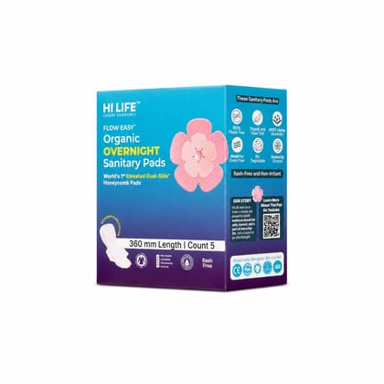Flow Easy™ Overnight Organic Sanitary Pads | Pack of 5 + Disposable Pouches World's 1st Dual Side Elevated Honeycomb