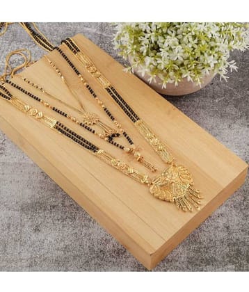 MGSV Jewellery Combo of 3 Pcs Ethnic Traditional One Gram Gold Glorious Maharashtrian Style Long Chain Black Beads 30 inch and 18 inch Short