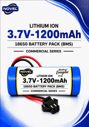 NOVEL 3.7V 18650 LITHIUM ION SM PIN BATTERY WITH CHARGING CABLE- 1200mAh