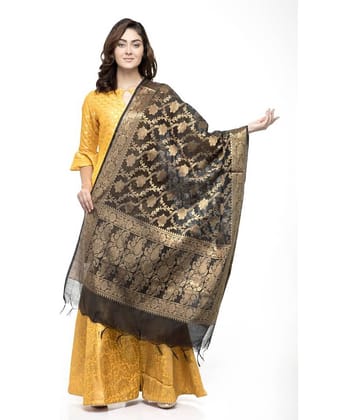 A R Silk Black Chanderi Zig Zag Dupatta
