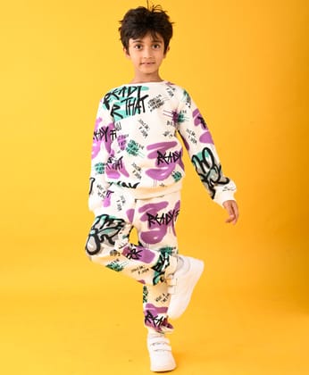 READY FOR THAT ROUND NECK BOYS FLEECE SWEATSHIRT JOGGER SET - WHITE-0-6 MONTHS / 2N / WHITE