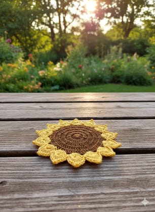 Sakha Crochet Sunflower Coaster Yellow Brown Sakha Crochet Sunflower Coaster Yellow Brown