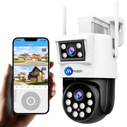 Maizic Smarthome 360° Ultra 2k Resolution 6+6MP Full HD Pan/Tilt WiFi CCTV Outdoor Camera, Compatible with Nvr & Onvif-Wireless / Wi-Fi / Night Vision