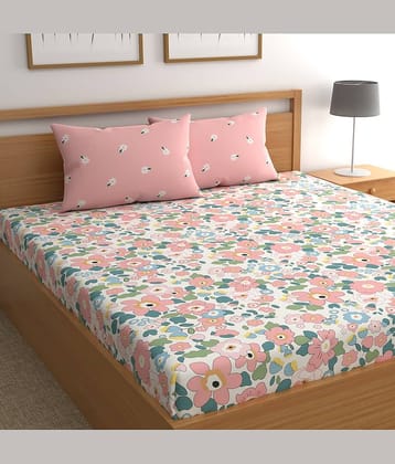 CG HOMES Cotton 1 Double Bedsheet with 2 Pillow Covers ( Pink )