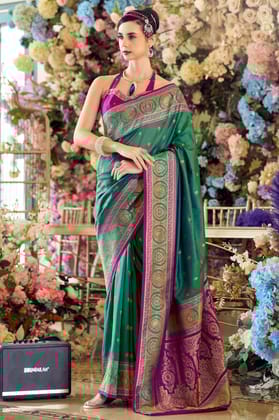 Green Woven Banarasi Silk Saree