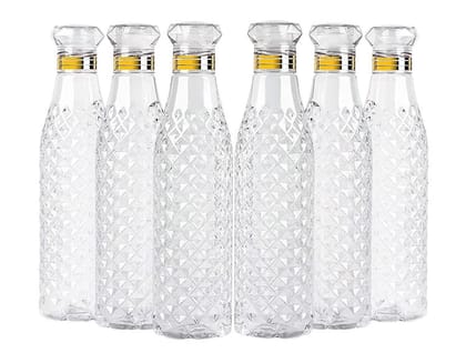 Water Bottles with Diamond Pattern, 1 Litre, Set of 6, Fridge Water Bottle 1000ml, Leak Proof & BPA Free & Airtight Lid | Ideal for Office, Sports, School, Travelling, Gym, Yoga